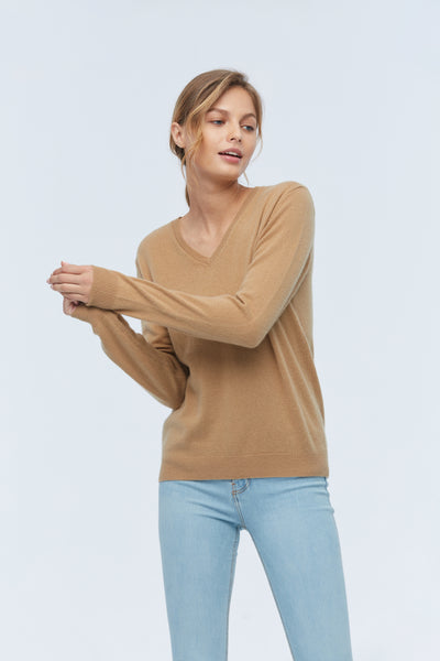 Women's Cashmere V Neck  soft winter Sweater Honey Mustard