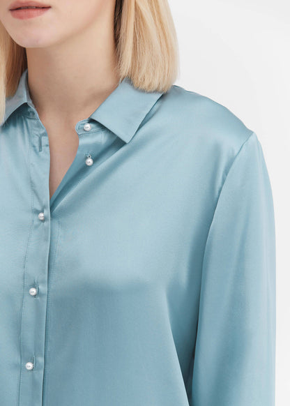 Classic Pearl Button Silk Shirt Blue Haze