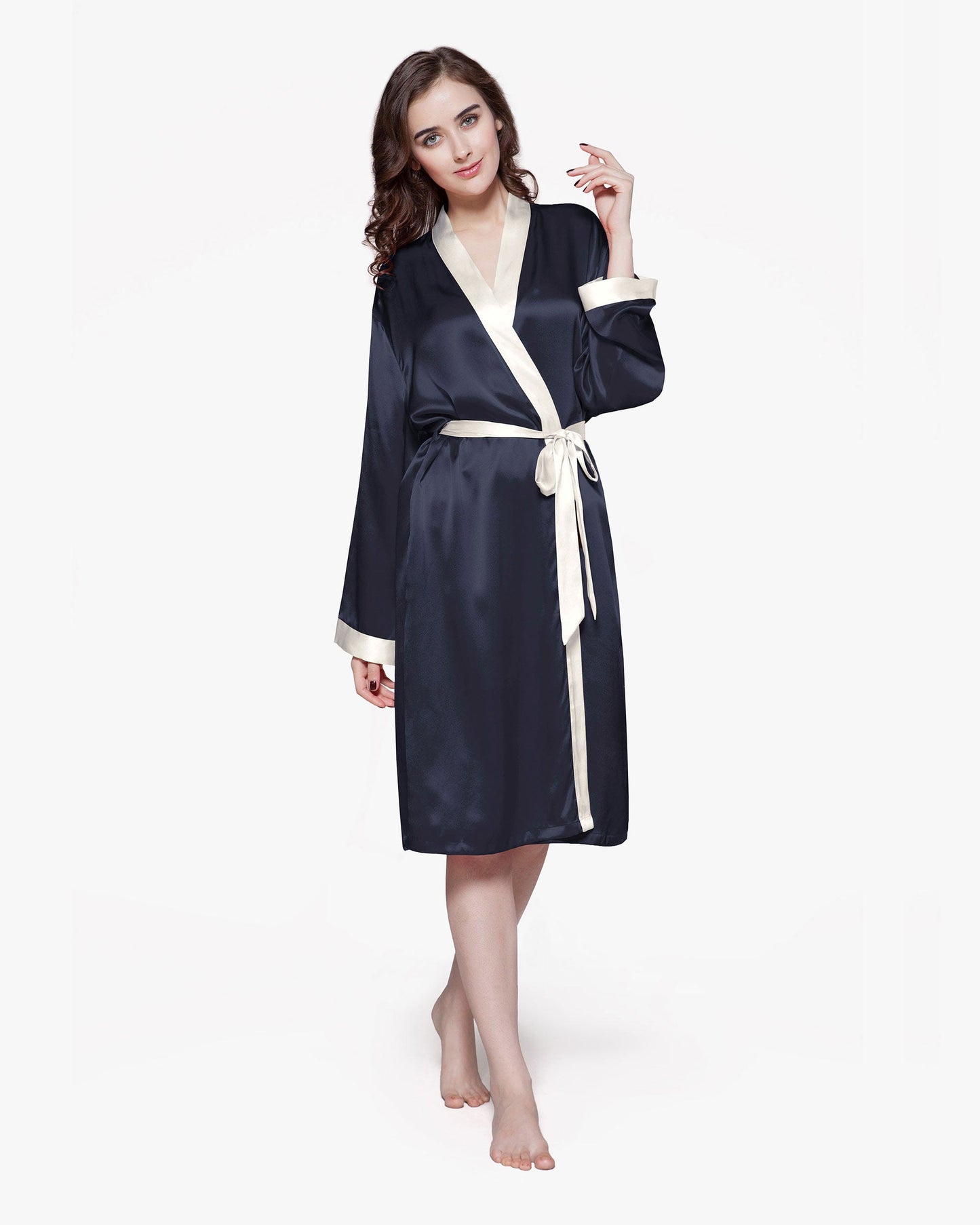 22 Momme Reverse Trim Mid Length Silk Robe