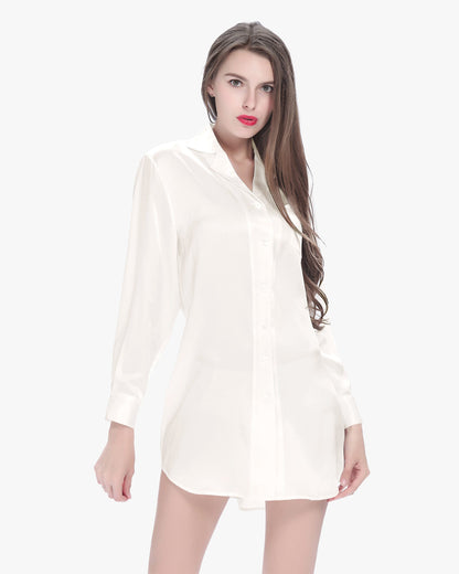 22 Momme Long Sleeve Casual Silk Nightshirt