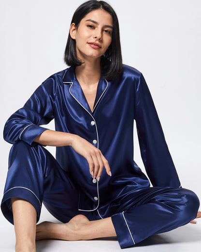 Tina Washable Piped Silk Pajama Set