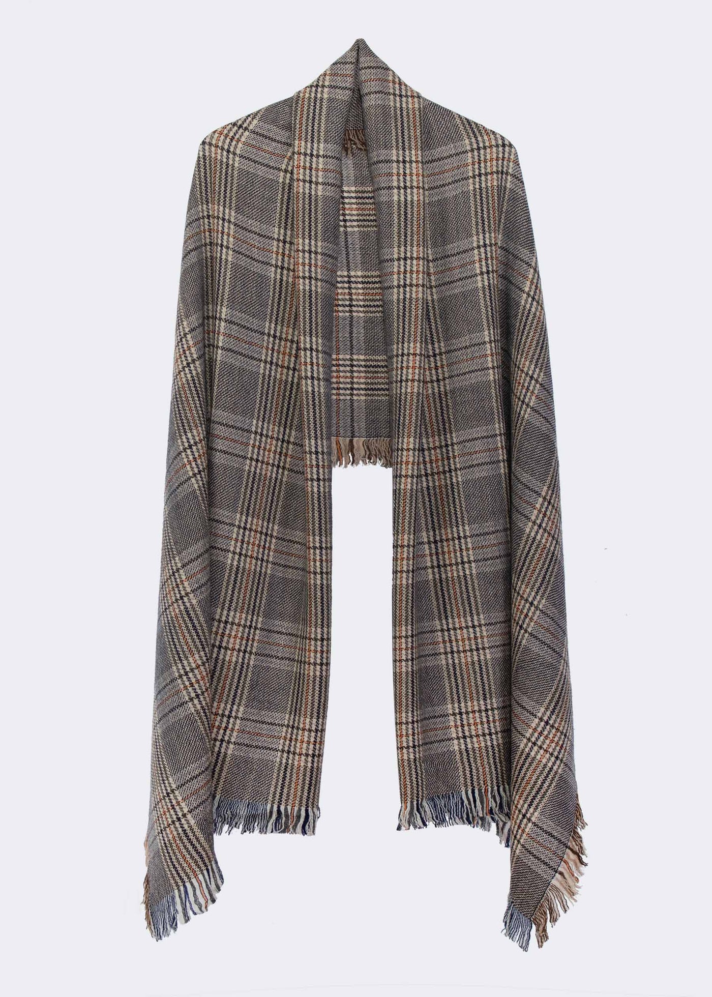 Classic Plaid Fringed Wool Scarf