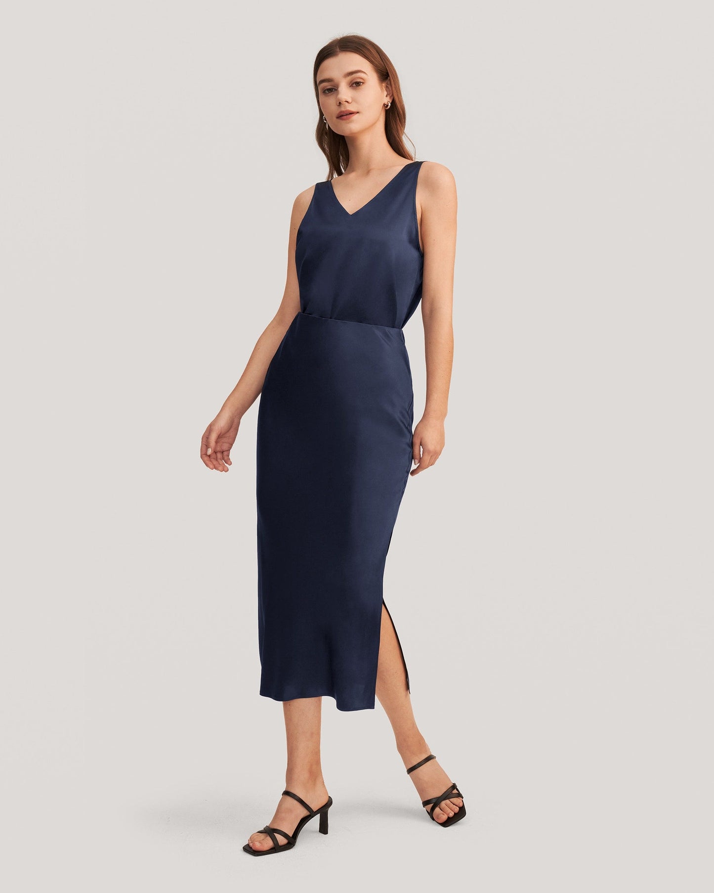 Flattering Side Slit Silk Midi Skirt