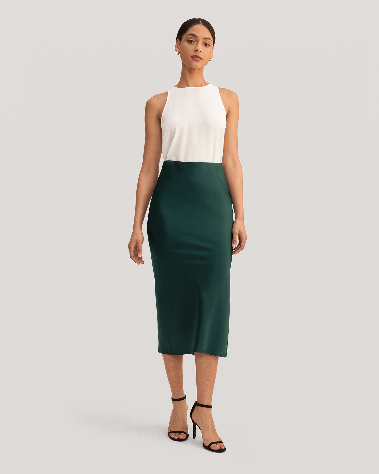 Flattering Side Slit Silk Midi Skirt