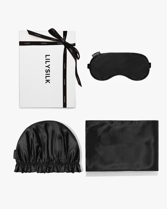 Monogrammed Silk Beauty Sleep Set Black