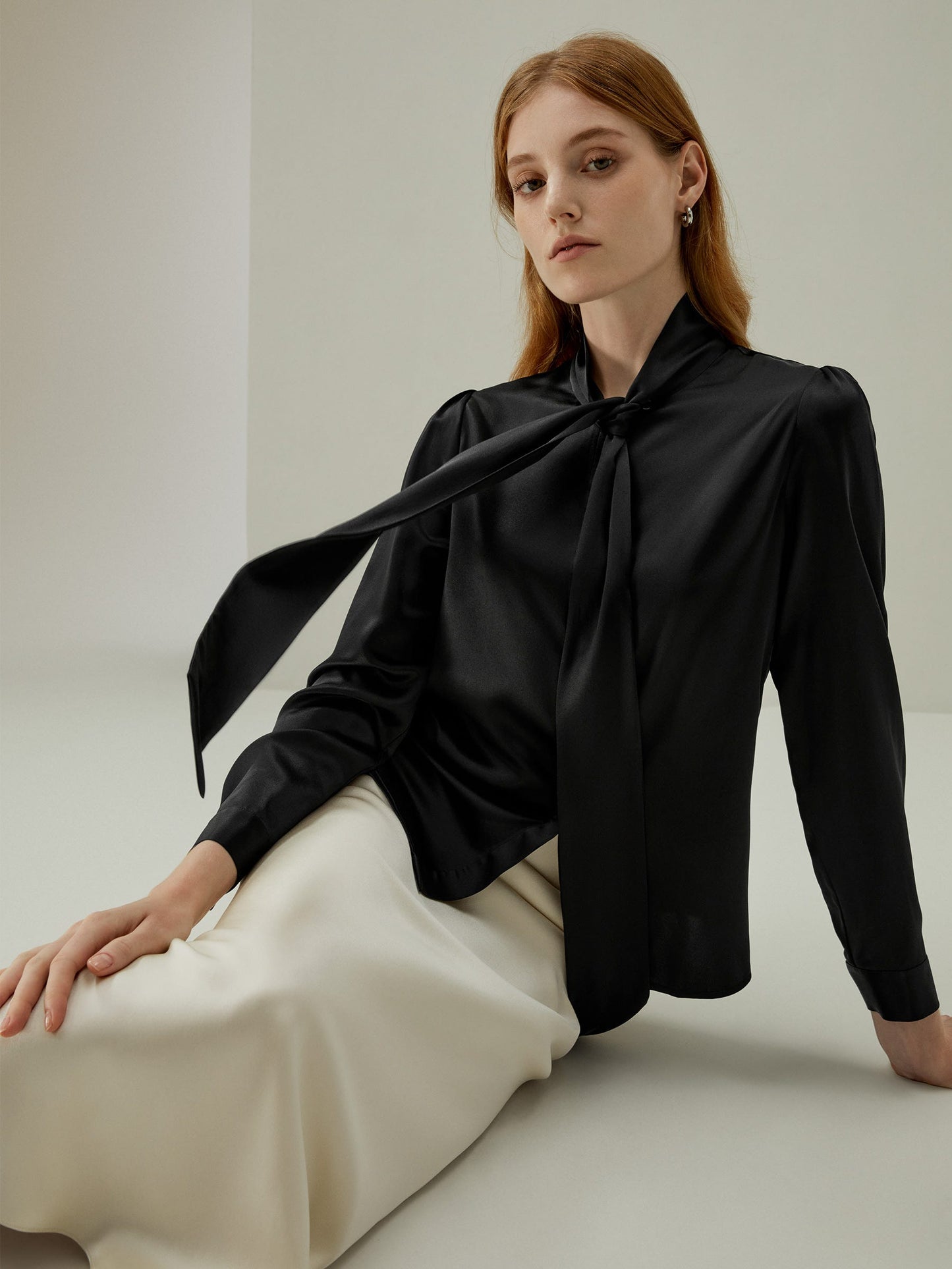 Bow-tie Neck Silk Blouse