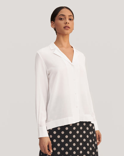 Elegant Long Sleeve Silk Shirt White