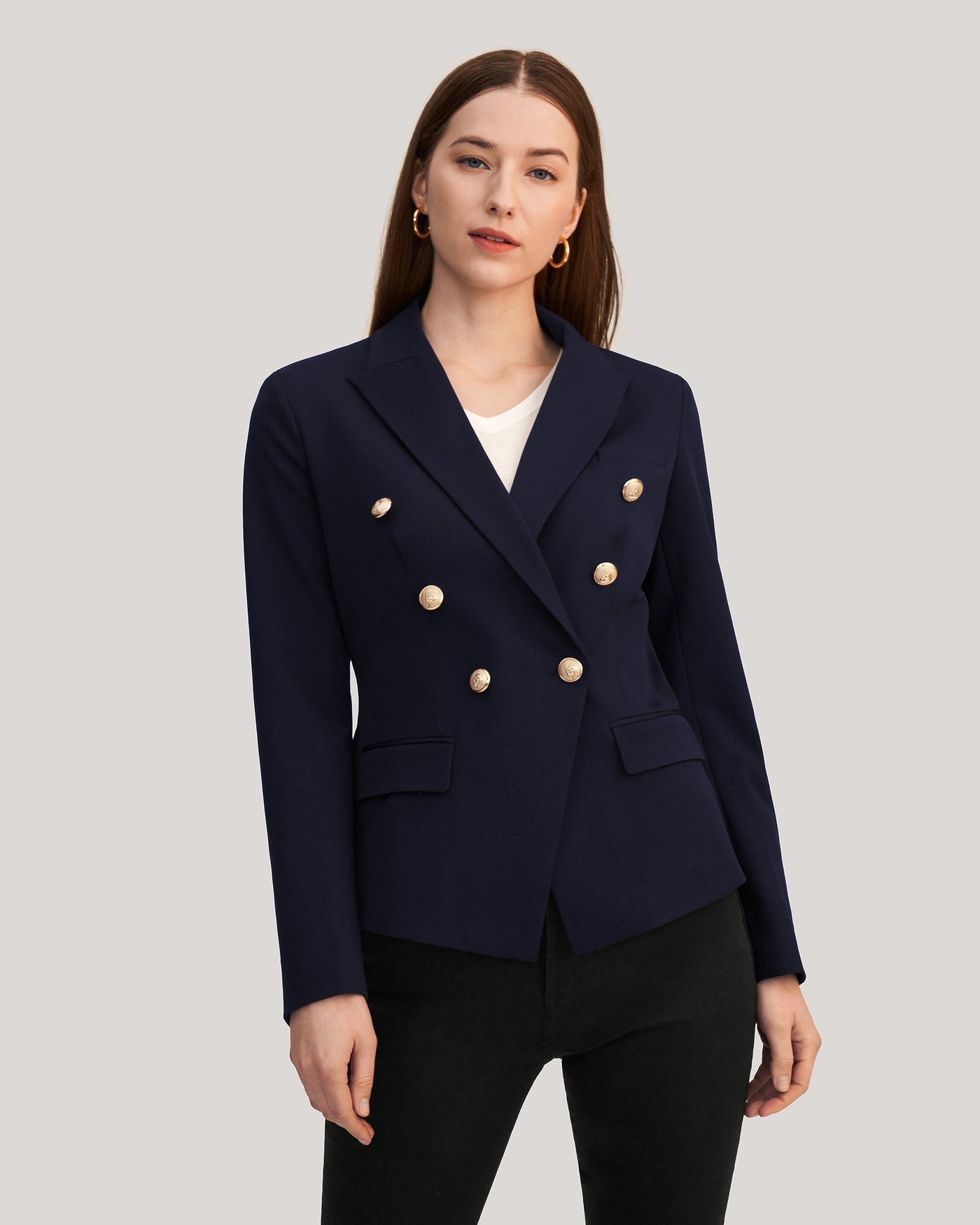Classic Double Breasted Slim Blazer Navy Blue