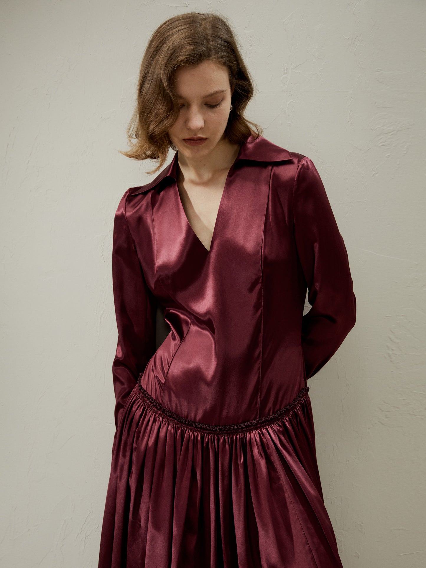 Villemajou Pleated Silk Maxi Shirt Dress