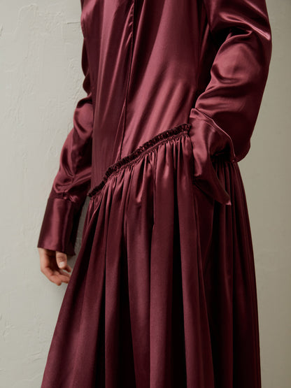 Villemajou Pleated Silk Maxi Shirt Dress