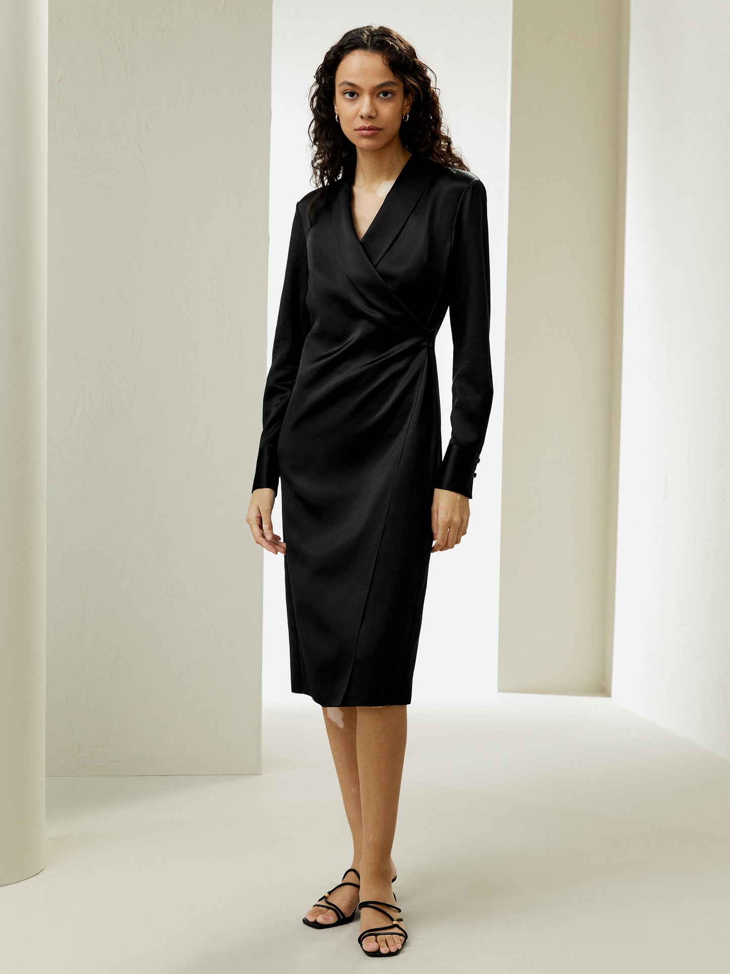 Shawl Collar Silk Wrap Dress