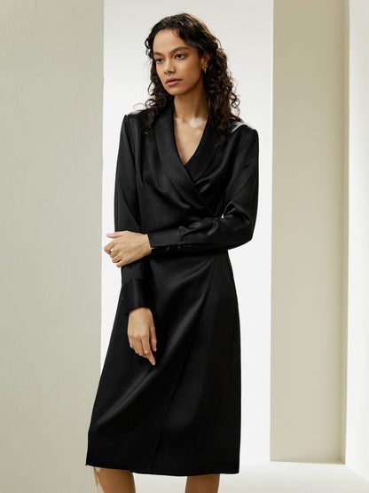 Shawl Collar Silk Wrap Dress