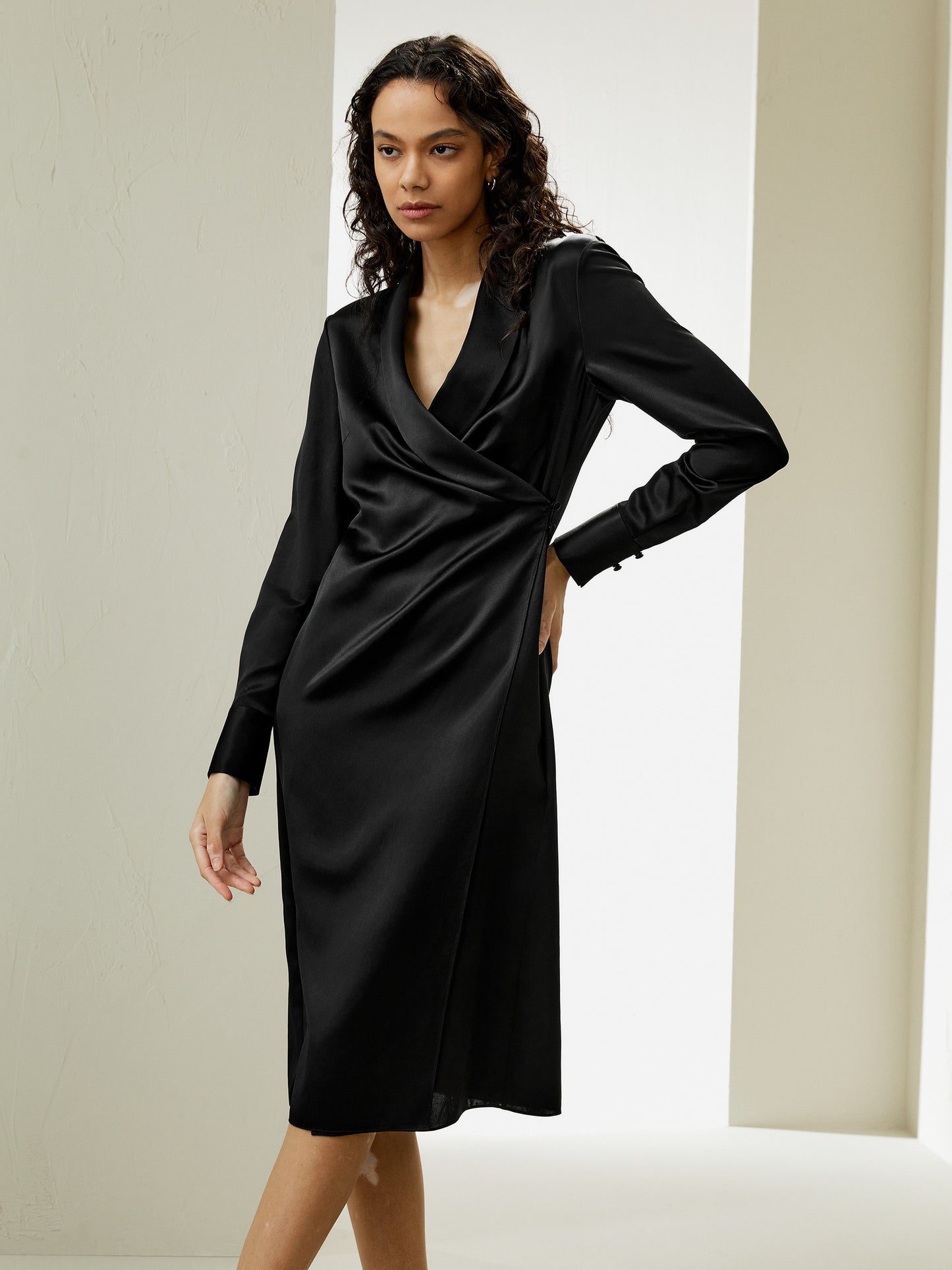 Shawl Collar Silk Wrap Dress