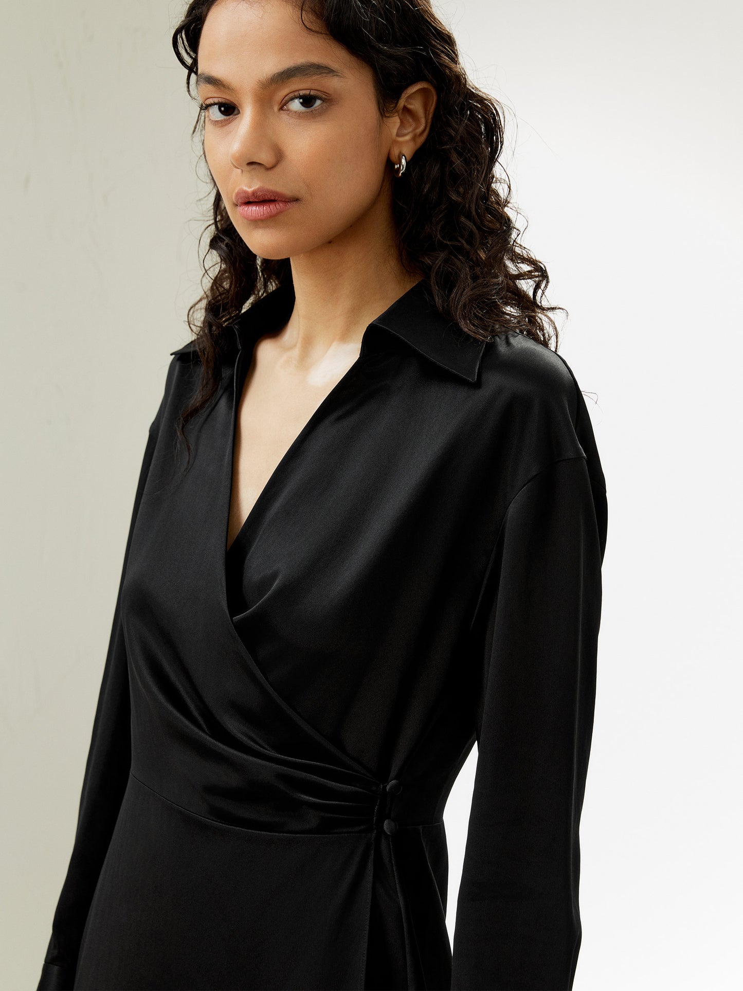 Collared Silk Wrap Dress