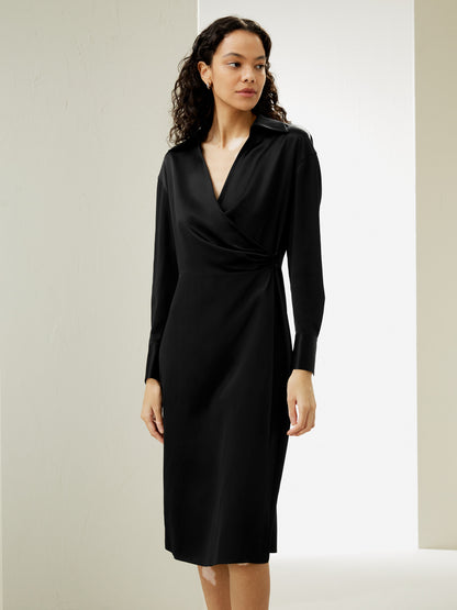 Collared Silk Wrap Dress