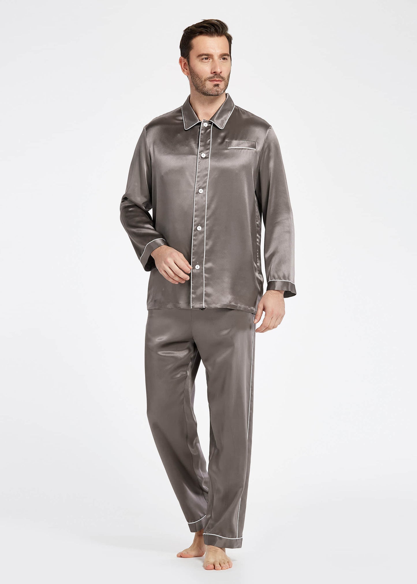 22 Momme Unique Silk Pajamas Set with Double Row Pipping