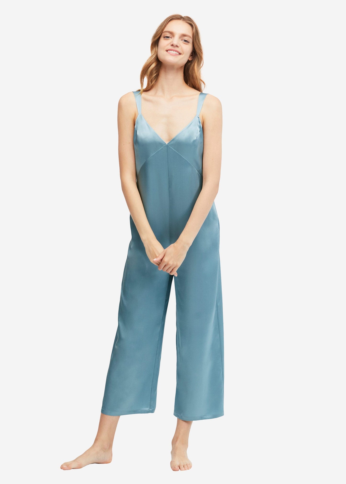 22 Momme U-back Silk Wide Jumpsuit Pajama