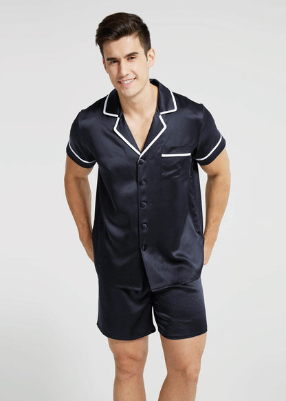 22mm Short Sleeve Silk Pajamas Set With Contrast Color