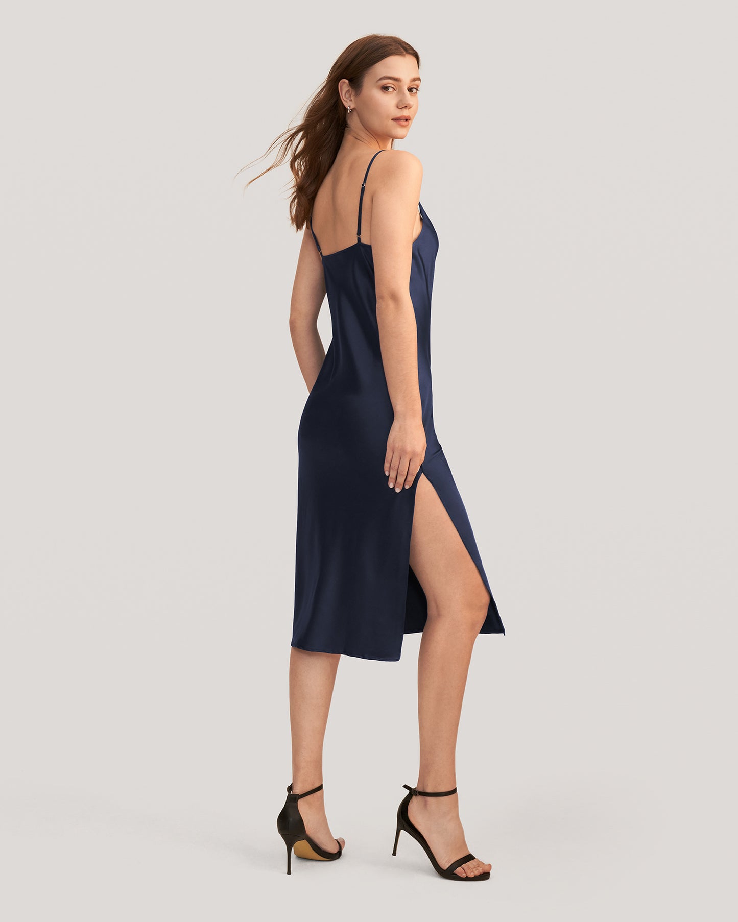 Elegant Alluring Cowl Neck Silk Slip Dress