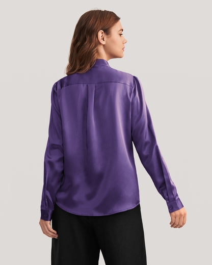 Bow-tie Neck Silk Blouse Purple