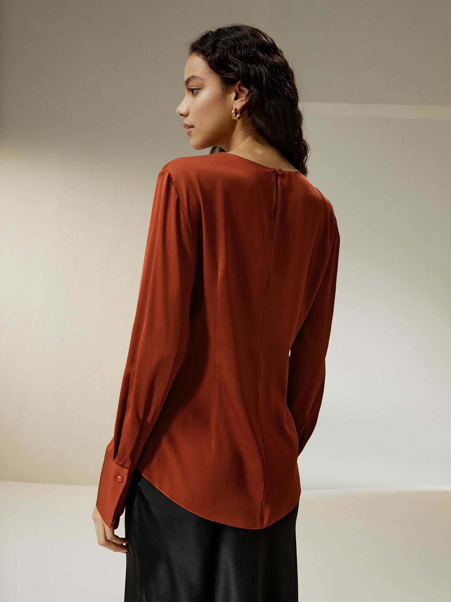 Ruffled Boatneck Long Sleeve Blouse