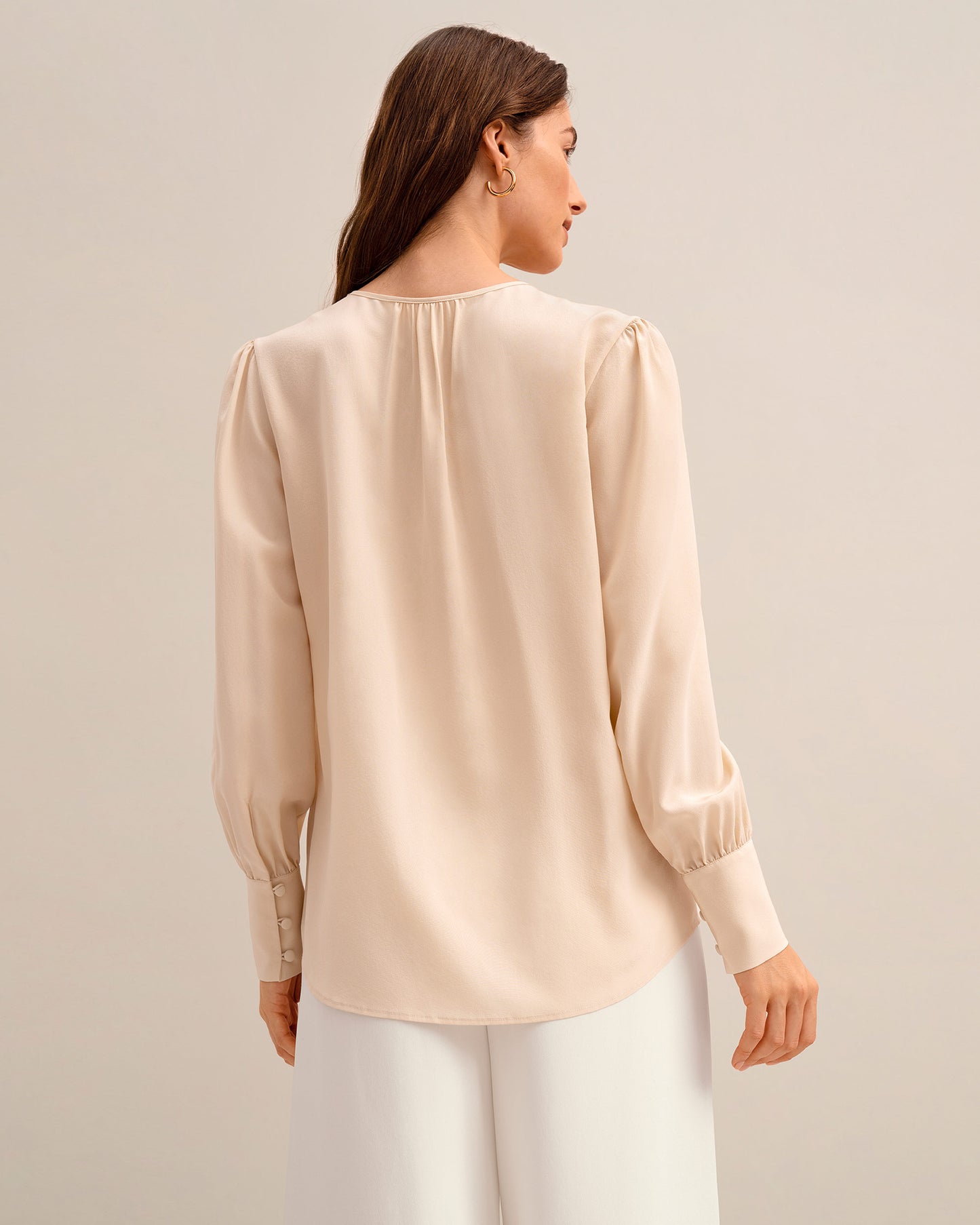 MIM Covered Button Silk Blouse Sand