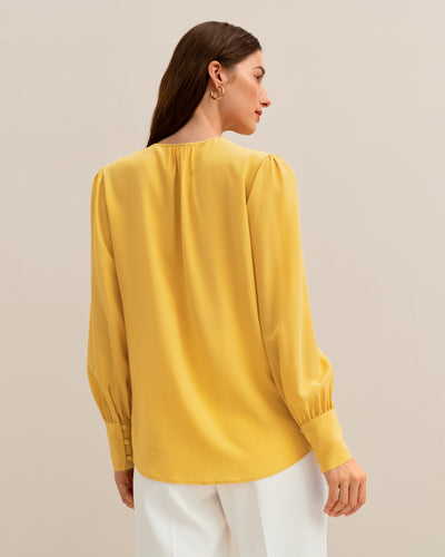 MIM Covered Button Silk Blouse Ginger