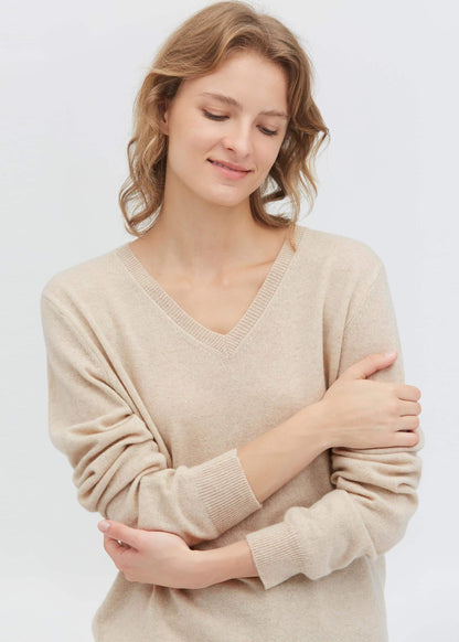 Women's Cashmere V Neck  soft winter Sweater Oldlace
