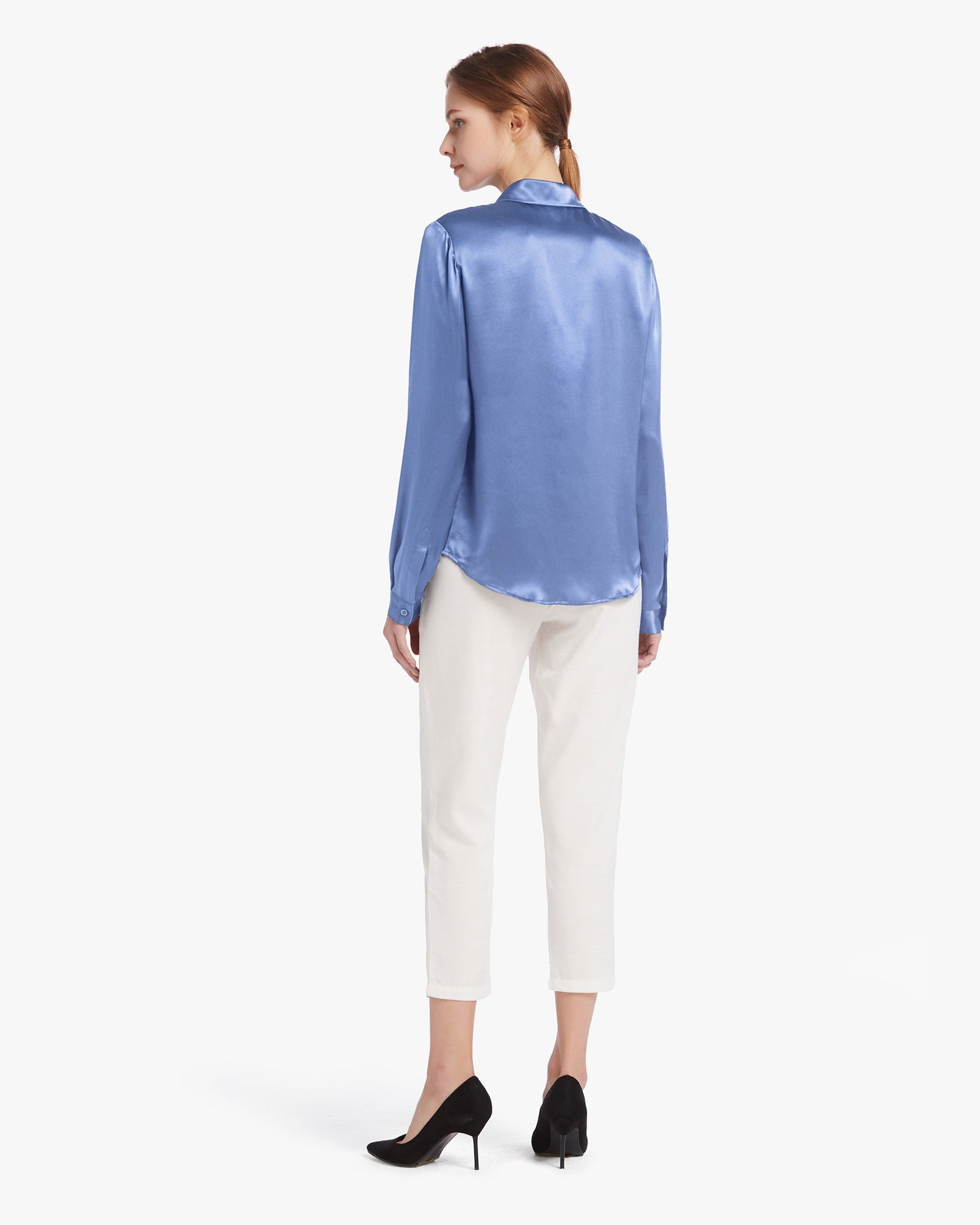 Basic Concealed Placket Silk Shirt French Blue