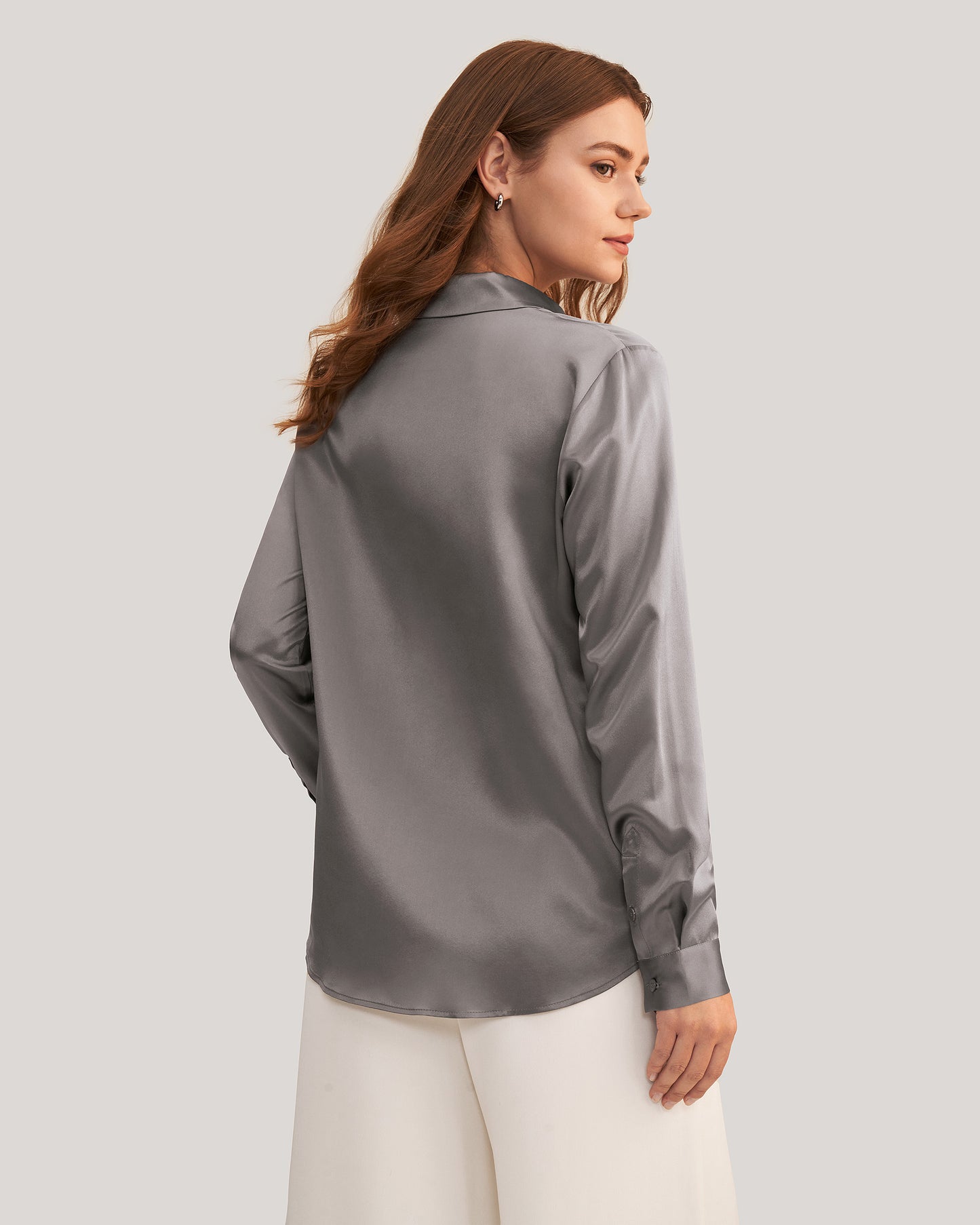 Basic Concealed Placket Silk Shirt Deep Grey