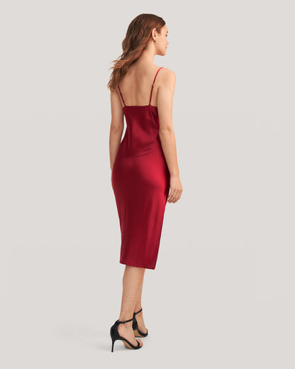 Elegant Alluring Cowl Neck Silk Slip Dress