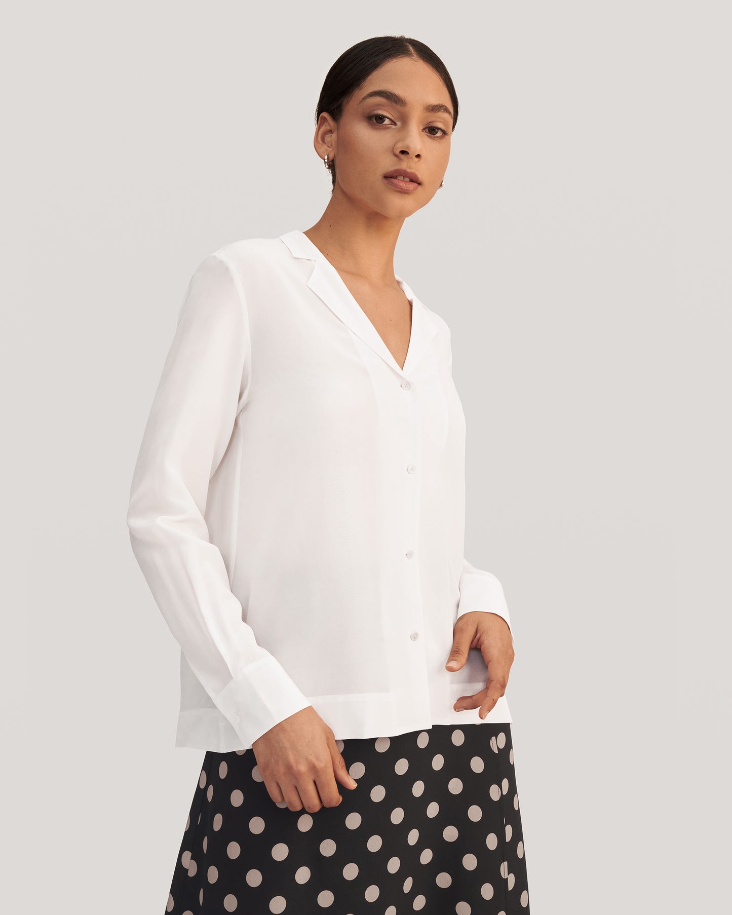 Elegant Long Sleeve Silk Shirt White