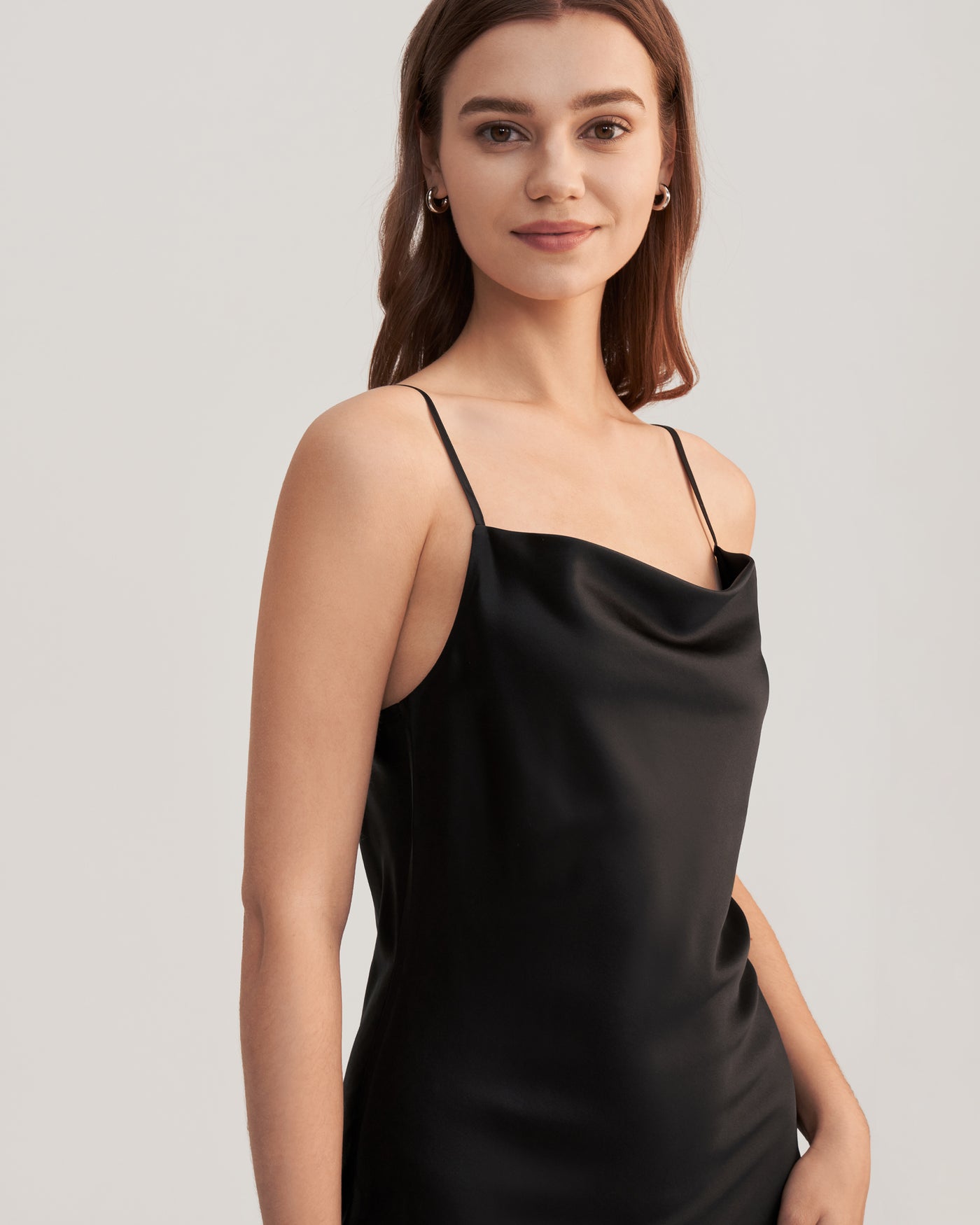 Elegant Alluring Cowl Neck Silk Slip Dress Black