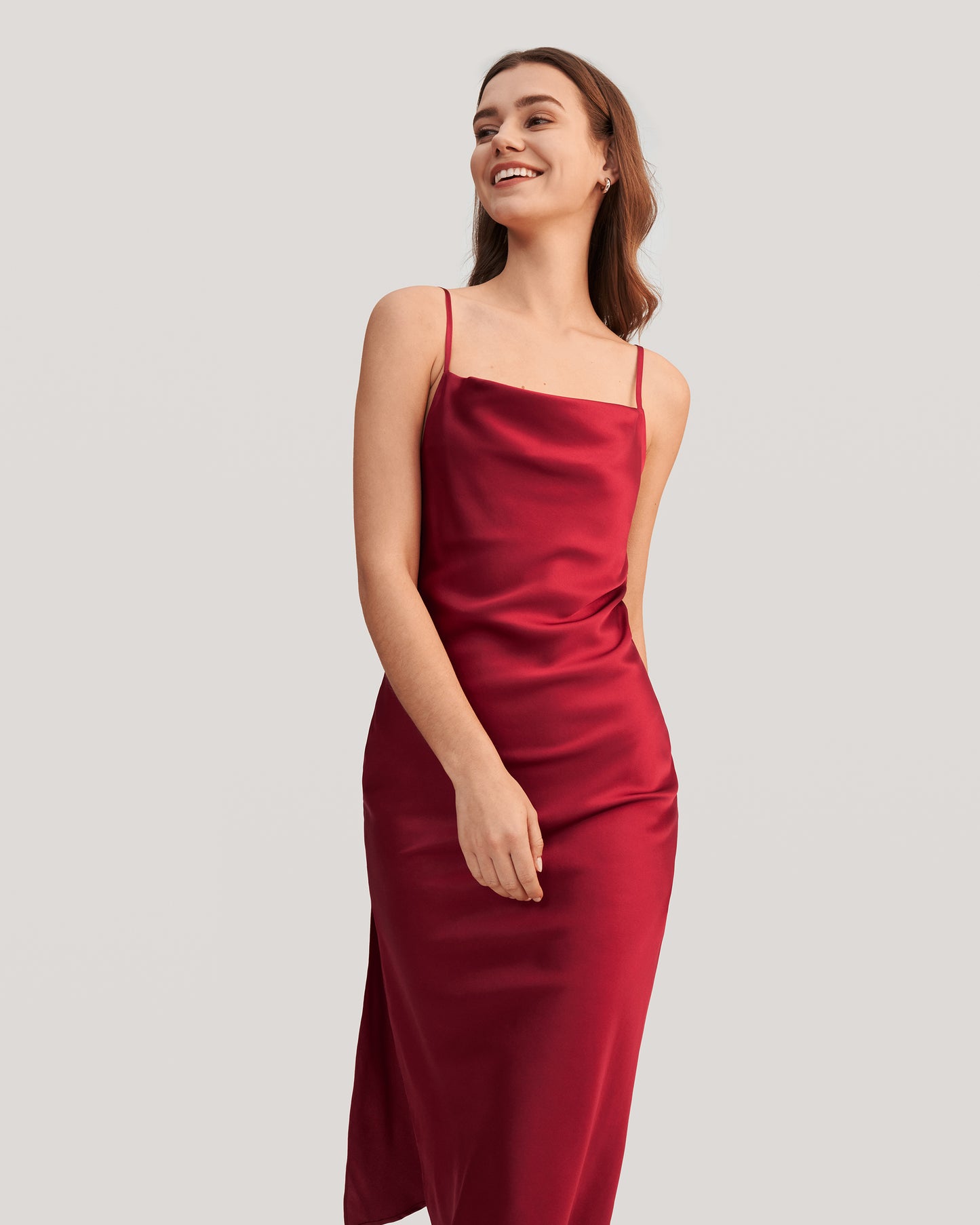 Elegant Alluring Cowl Neck Silk Slip Dress