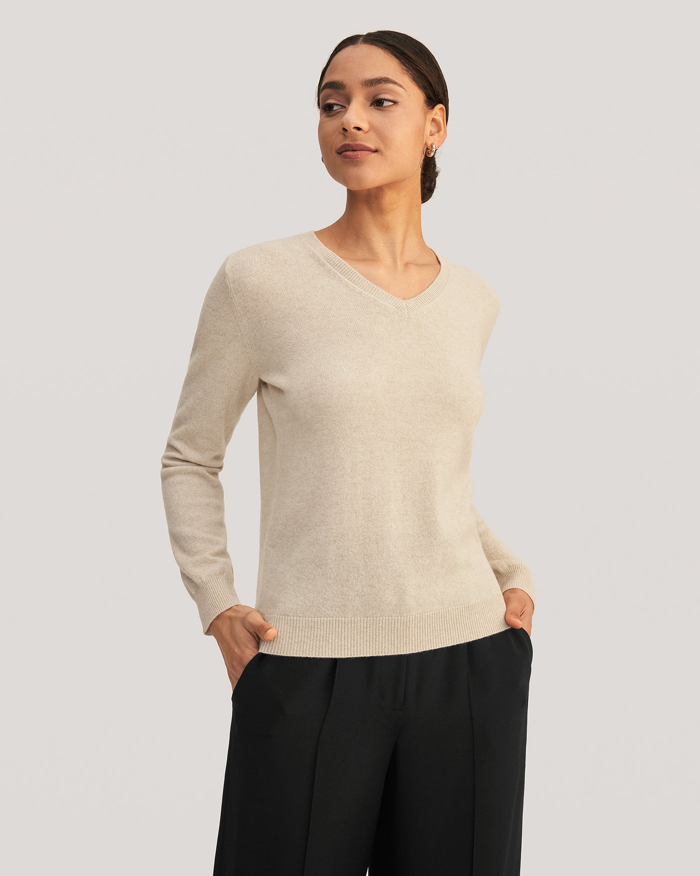 Women's Cashmere V Neck  soft winter Sweater Greige