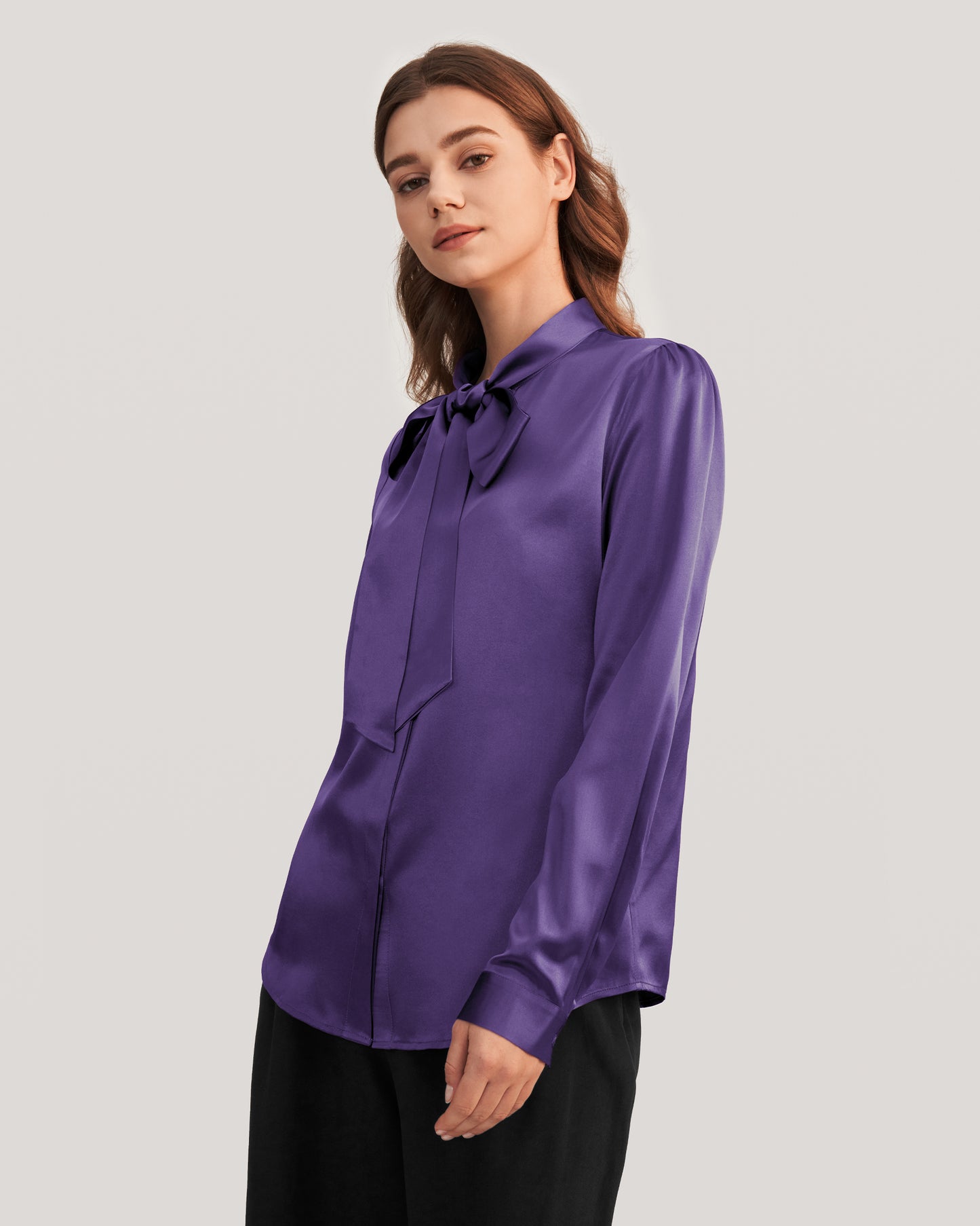 Bow-tie Neck Silk Blouse Purple