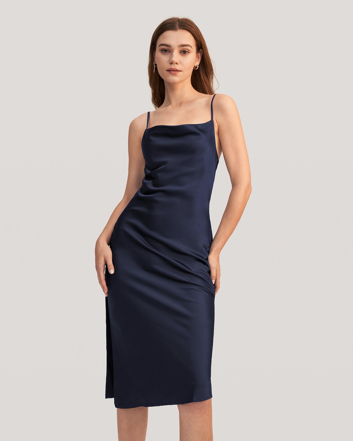 Elegant Alluring Cowl Neck Silk Slip Dress