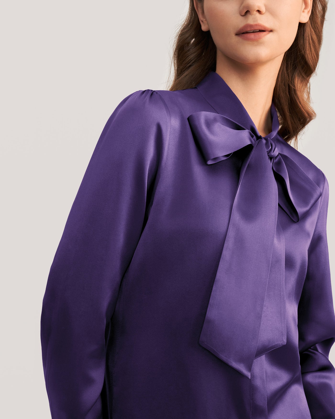 Bow-tie Neck Silk Blouse Purple