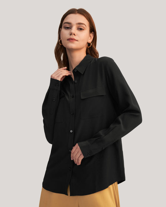 Basic Box Pleated Silk Shirt