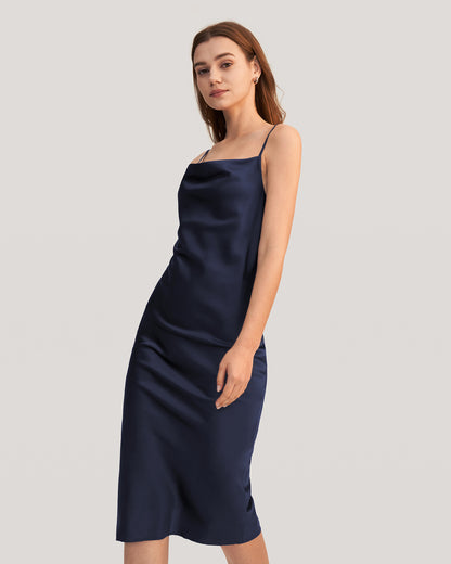 Elegant Alluring Cowl Neck Silk Slip Dress