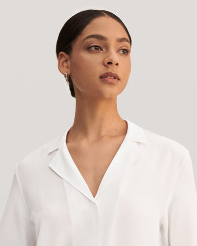 Elegant Long Sleeve Silk Shirt White