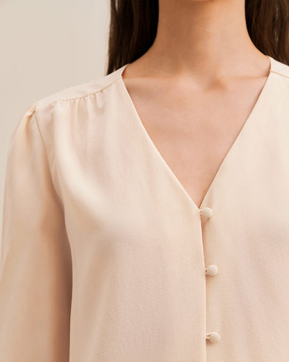 MIM Covered Button Silk Blouse Sand