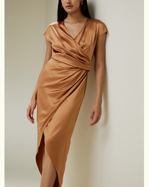 Draped Silk Midi-Dress