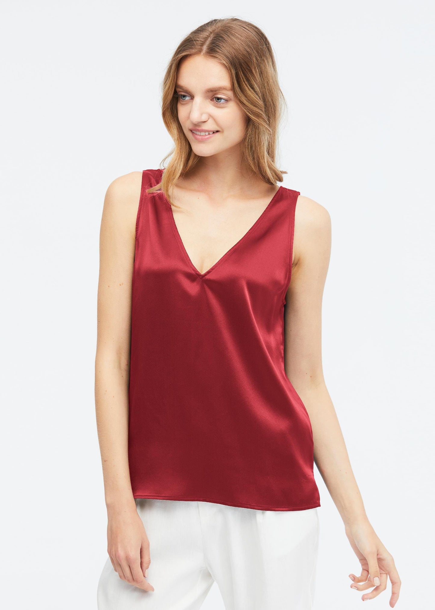 V-Neck Sleeveless Silk Tank Top