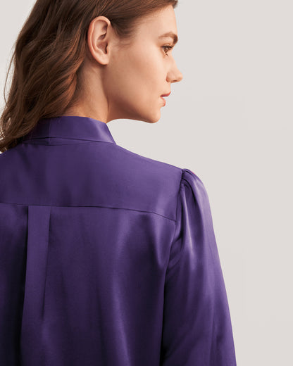 Bow-tie Neck Silk Blouse Purple