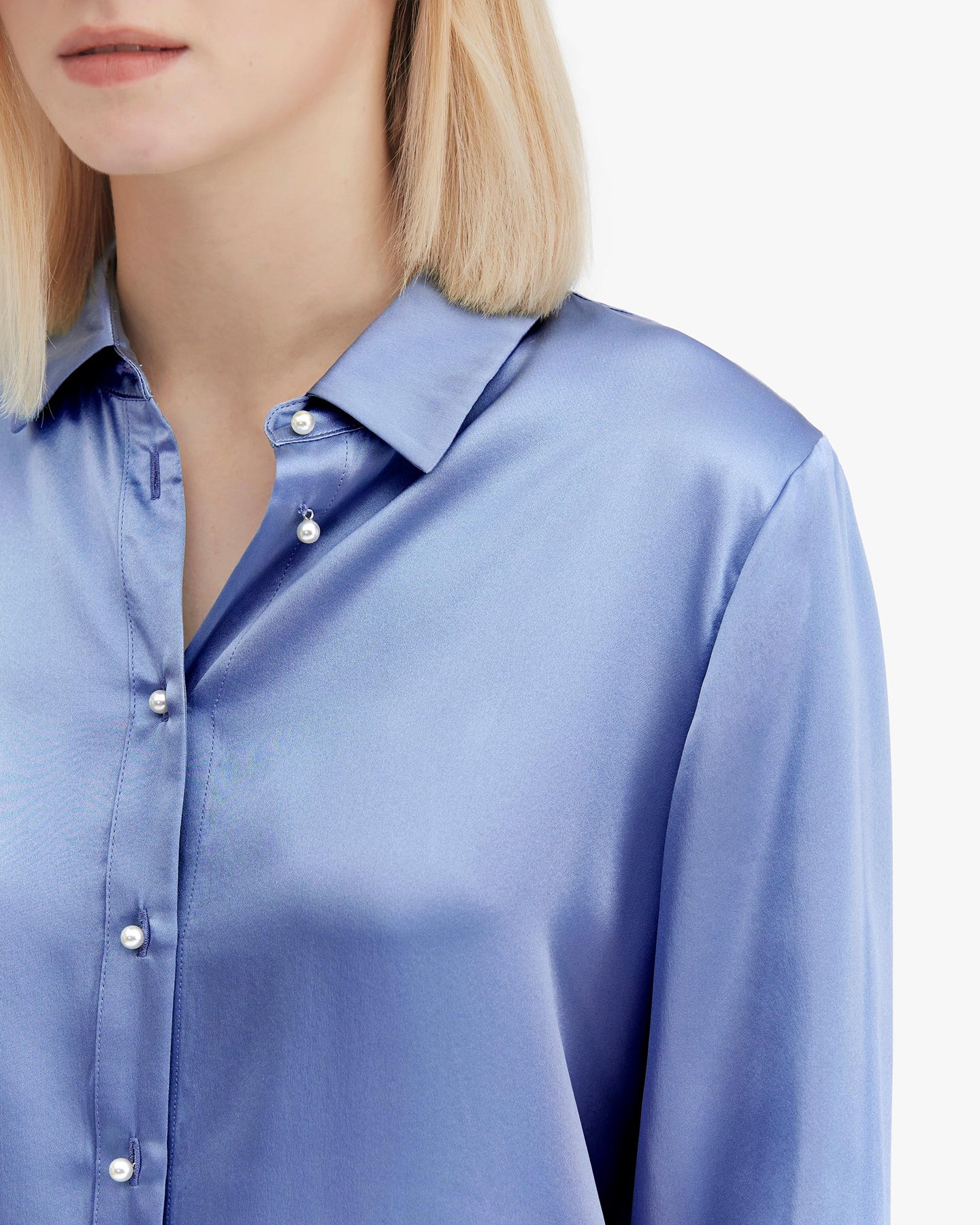 Classic Pearl Button Silk Shirt French Blue