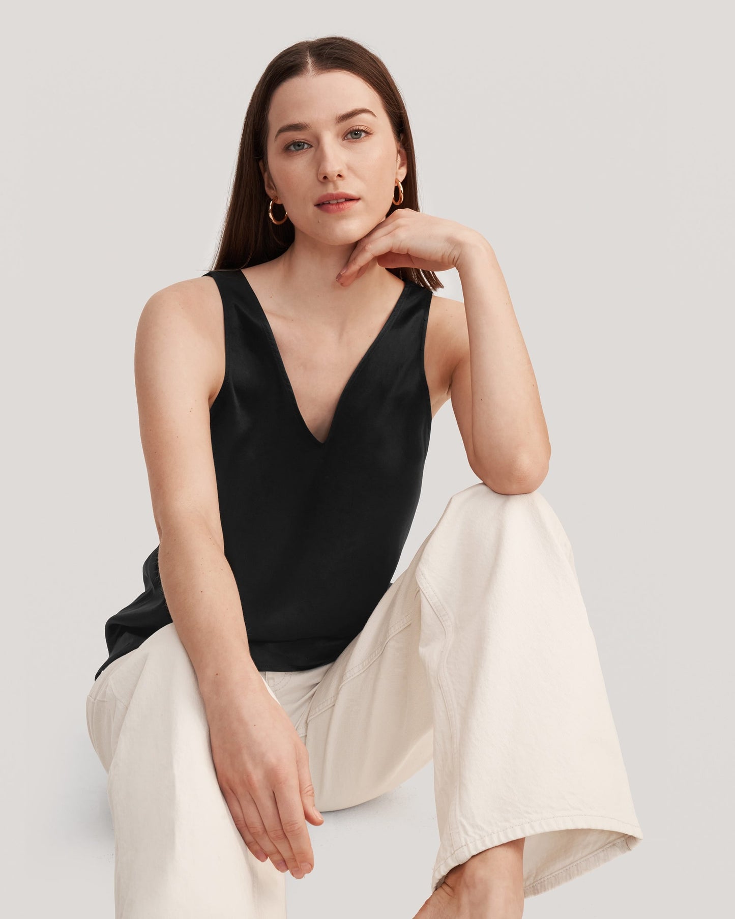 V-Neck Sleeveless Silk Tank Top