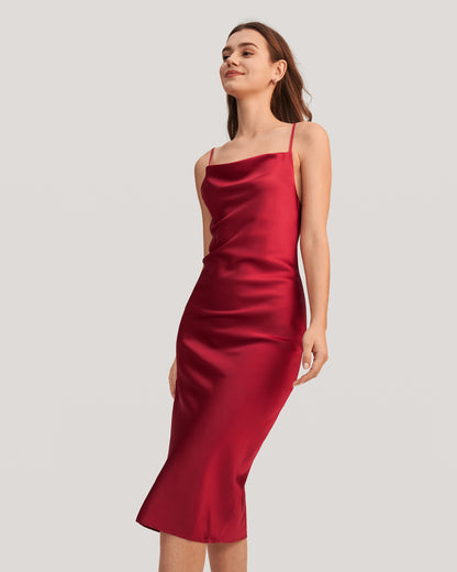 Elegant Alluring Cowl Neck Silk Slip Dress