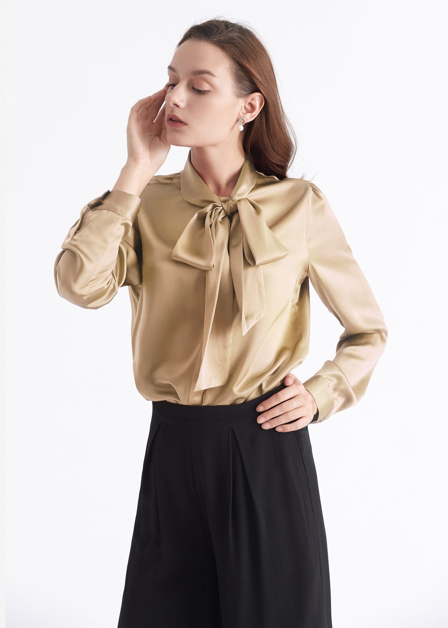 Bow-tie Neck Silk Blouse