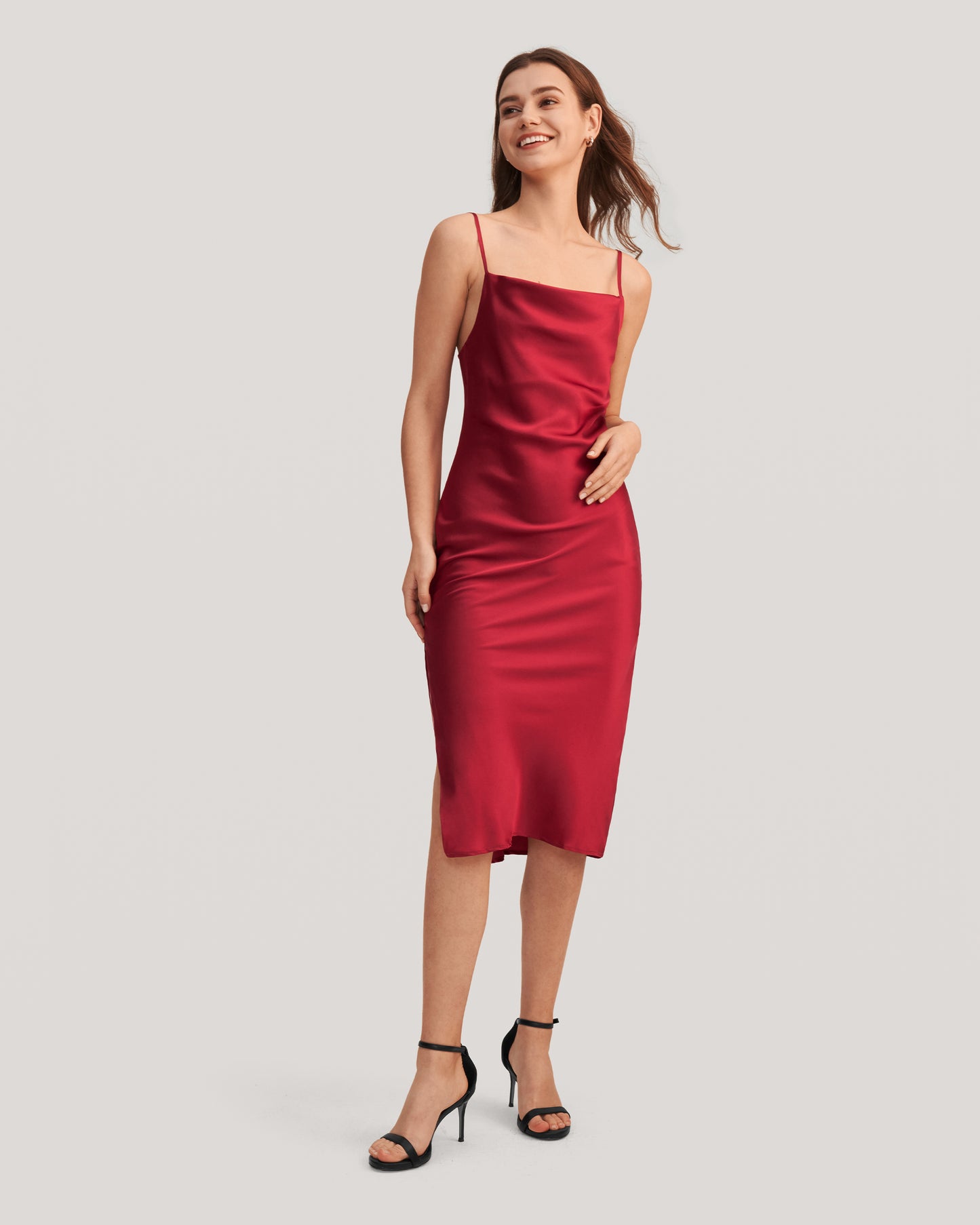 Elegant Alluring Cowl Neck Silk Slip Dress